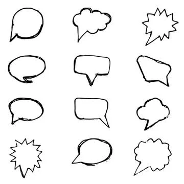 Speech bubbles black line set on white background. Set of hand drawn elements Stock Illustration