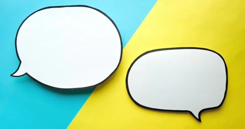 Speech bubbles on a blue and yellow background Stock Footage 255647405