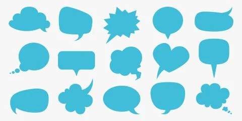 Speech bubbles. Blue blank comment balloons set, thought empty text bubble Stock Illustration