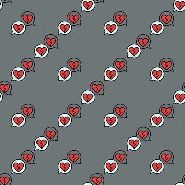 Speech Bubbles with Broken Hearts vector colored seamless pattern 스톡 일러스트