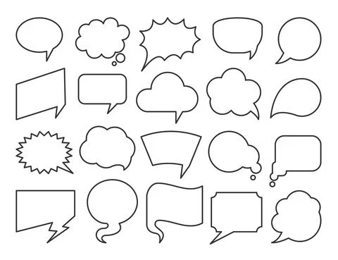 Speech bubbles cartoon comic black line icon set Stock Illustration