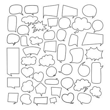 Speech Bubbles, Chat Boxes, Message Balloons Doodles Collection. Isolated H.. Stock Illustration