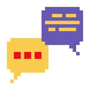 Speech bubbles chat dialog discussion pixel art style icon yellow purple colors 스톡 일러스트