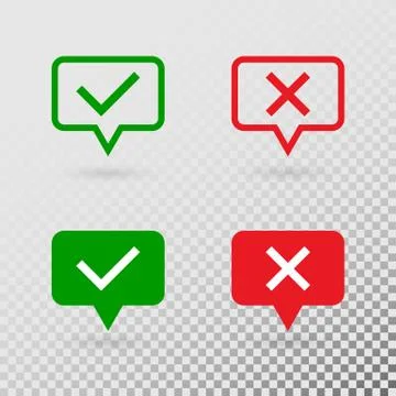 Speech bubbles with check marks. Green tick and red cross flat modern symbols Stock Illustration