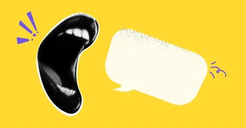 Speech Bubbles with collage-cut lips from a magazine. Retro elements for the Stock Illustration