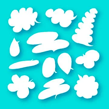 Speech bubbles collection in paper cut style with shadows on sky blue. Stock Illustration