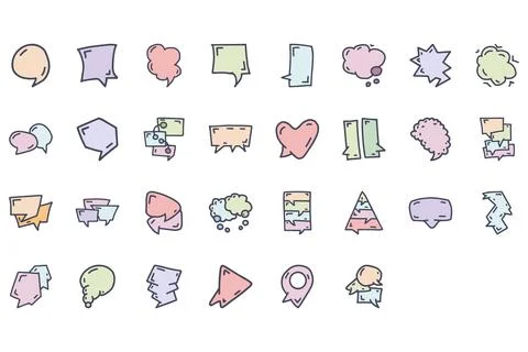Speech bubbles color vector doodle simple icon set Stock Illustration