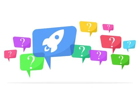 Speech bubbles with colorful question marks and problem solving initiative ro Illustrazione stock