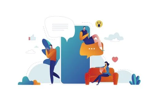 Speech bubbles for comment anf reply concept flat vector illustration of young Illustrazione stock