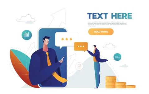 Speech bubbles for comment anf reply concept flat vector illustration of young Stock Illustration