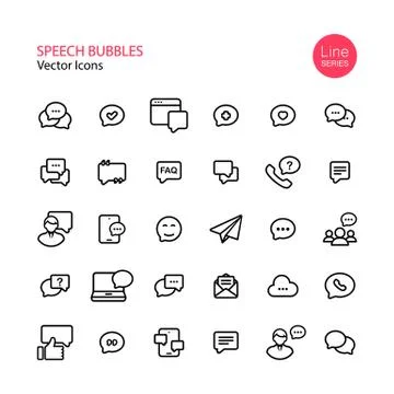 Speech bubbles, communication line icon set. Message, notification, group cha Stock Illustration