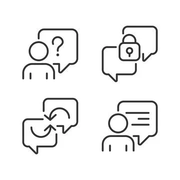Speech bubbles for communication pixel perfect linear icons set イラスト素材