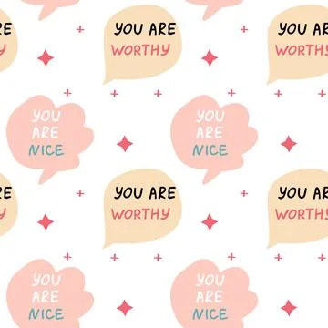 Speech bubbles with compliment phrases, self love quotes pattern Stock Illustration