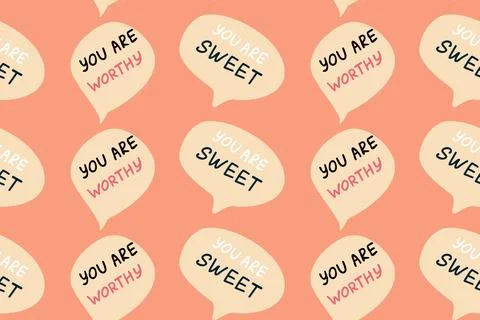 Speech bubbles with compliment phrases, self love quotes pattern Stock Illustration
