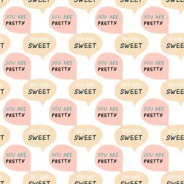 Speech bubbles with compliment phrases, self love quotes pattern Illustrazione stock