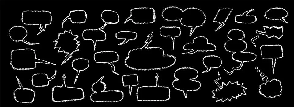 Speech bubbles crayon set. Collection of hand drawn chalk elements. Cute child Stock Illustration