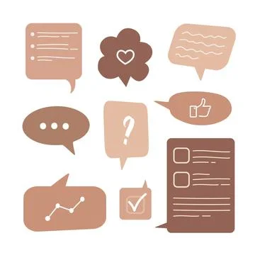 Speech bubbles. Cute hand drawn design element. Dialogue boxes with different Stock Illustration