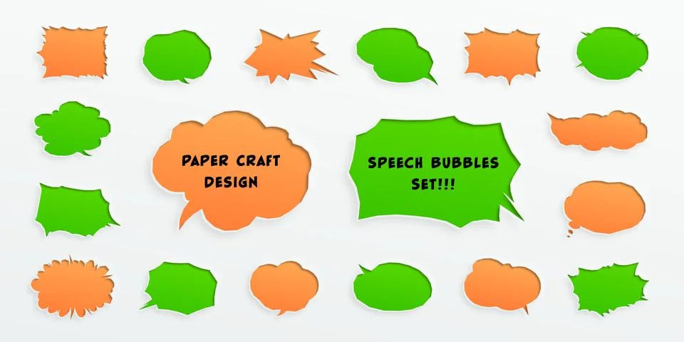 Speech bubbles designed to look like they were cut out of paper, horizontal.. Stock Illustration