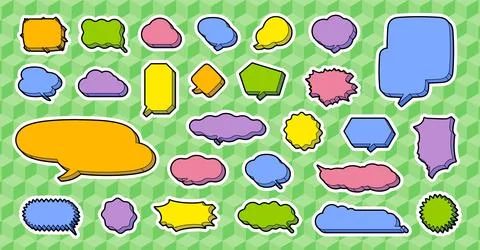 Speech bubbles designed like toy blocks, Various shape set Illustrazione stock