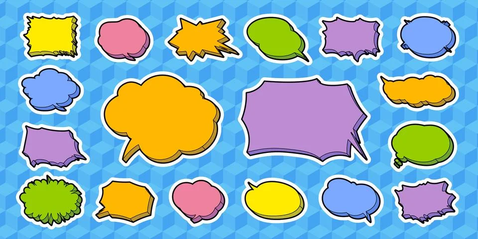 Speech bubbles designed like toy blocks, horizontal writing Stock Illustration