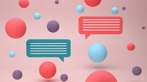 Speech bubbles, dialogue icons over pink background, 3d render Illustrazione stock