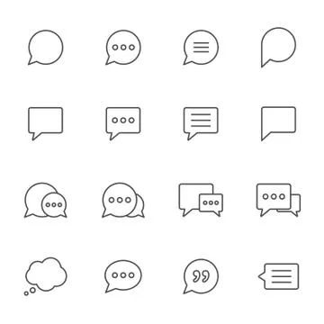 Speech bubbles, dialogues, chats set of vector icons outline style Stock Illustration