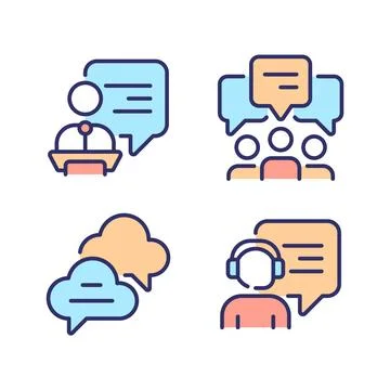 Speech bubbles in different spheres pixel perfect RGB color icons set イラスト素材