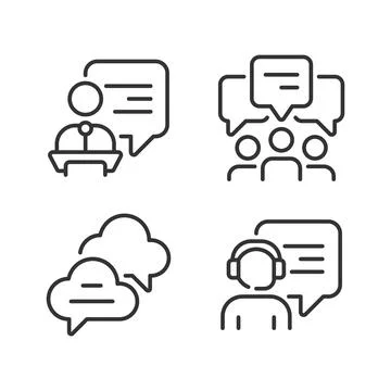 Speech bubbles in different spheres pixel perfect linear icons set Stock Illustration