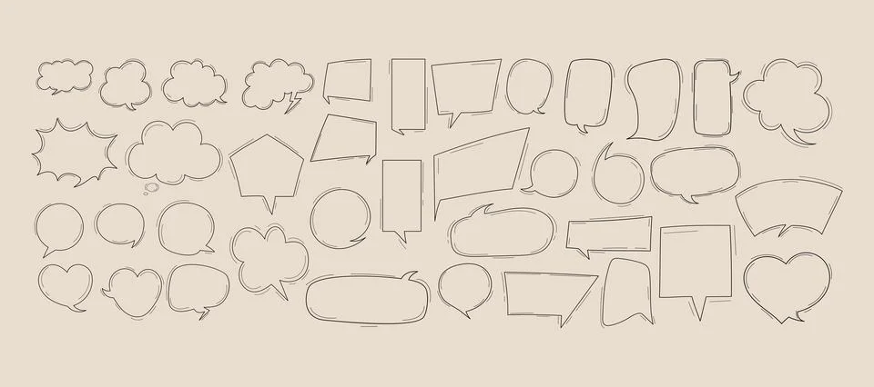Speech bubbles doodle collection. Speak bubble text, chatting box, message .. Stock Illustration