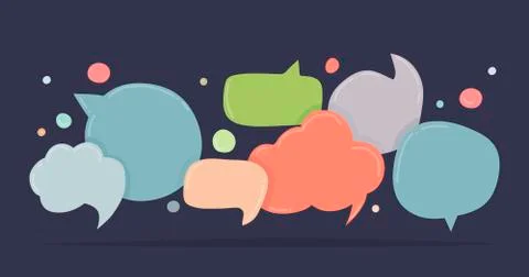 Speech bubbles doodle in different colors isolated on dark background. Chat b 库存插图