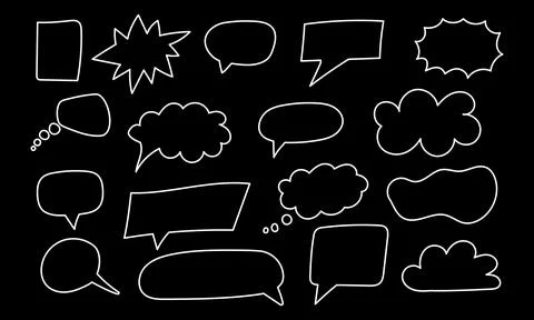 Speech bubbles in doodle minimalist style. Cloud textbox set. Stock Illustration