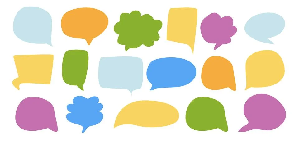 Speech bubbles in doodle style. Cloud textbox hand drawn set. Stock Illustration