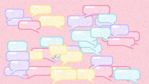 Speech bubbles with dotted patterns connected by lines on pink background Illustrazione stock