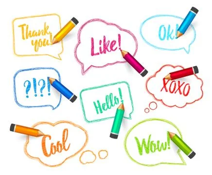 Speech bubbles drawn with colored pencils Stock Illustration