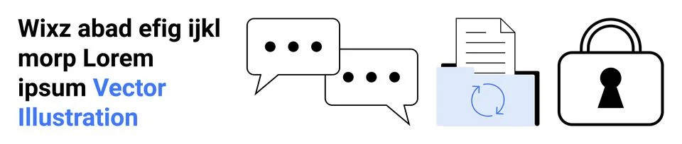 Speech bubbles with ellipses for conversations, document with circular arrow  Stock Illustration