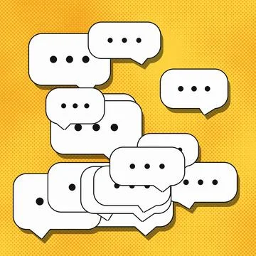 Speech bubbles with ellipsis dots floating on bright yellow background Stock Illustration
