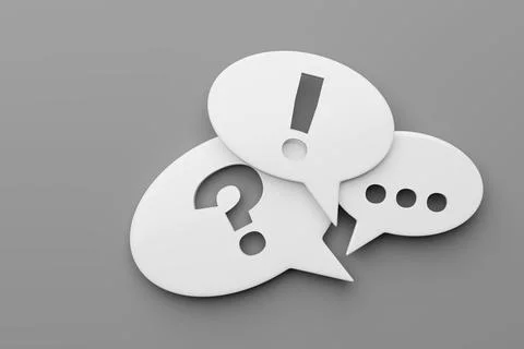 Speech bubbles with ellipsis, exclamation, question punctuation marks. 3D r.. Stock Illustration