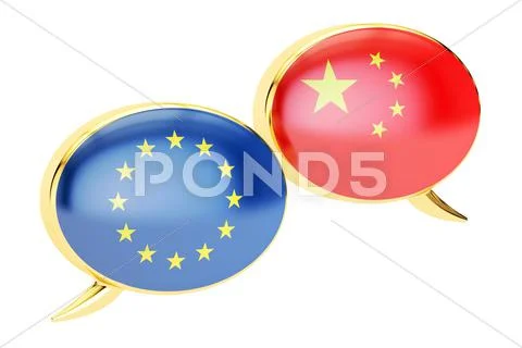 Speech bubbles, EU-China conversation concept. 3D rendering Stock Illustration