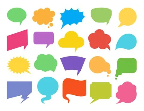 Speech bubbles flat icon set comic note text cloud Stock Illustration