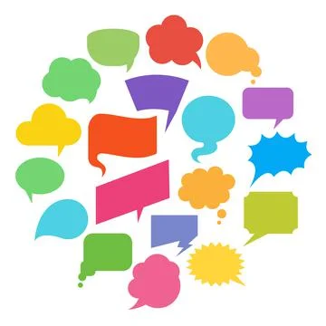 Speech bubbles flat icon set comic note text cloud Stock Illustration