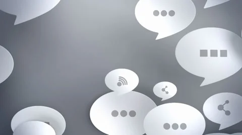 Speech bubbles floating from bottom to top with social networking icons. Stockbeeldmateriaal 35870372