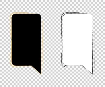 Speech bubbles with gold and black outlines on white background for chat an.. Stock Photos