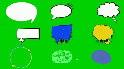 Speech bubbles on green screen featuring bubble white oval rectangle cloud Stock Footage 334704487
