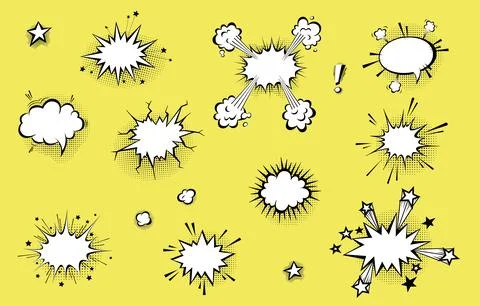 Speech bubbles with halftone shadows in cartoon, comic style. Stock Illustration