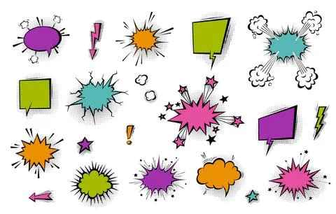 Speech bubbles with halftone shadows in cartoon, comic style. Stock Illustration
