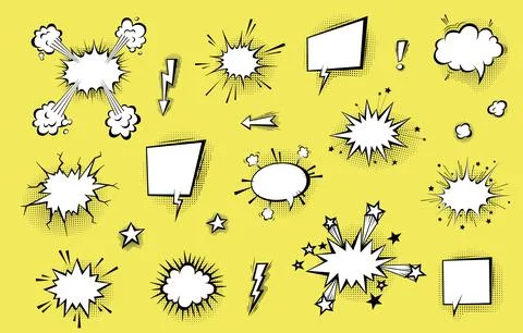 Speech bubbles with halftone shadows in cartoon, comic style. Stock Illustration
