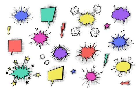 Speech bubbles with halftone shadows in cartoon, comic style. Stock Illustration