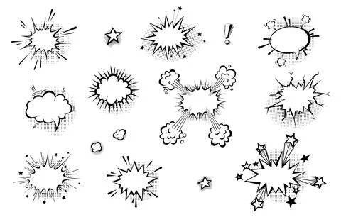 Speech bubbles with halftone shadows in cartoon, comic style. Stock Illustration