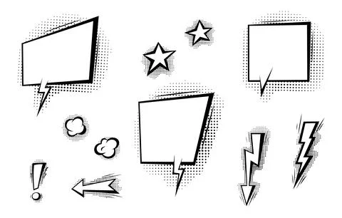 Speech bubbles with halftone shadows in cartoon, comic style. Stock Illustration
