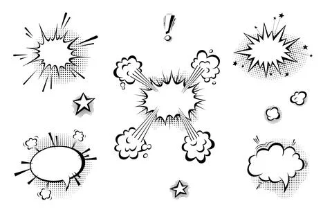 Speech bubbles with halftone shadows in cartoon, comic style. Stock Illustration